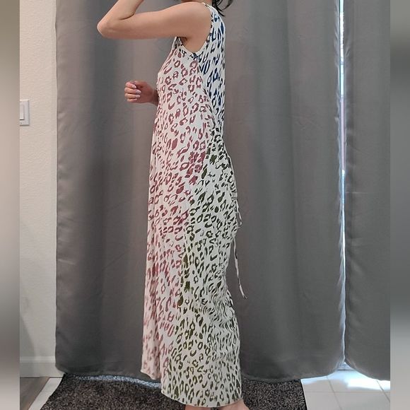 Chan Luu Animal Print Multicolor Maxi Dress Large Red Blue Green Lined Scoop - Picture 8 of 8